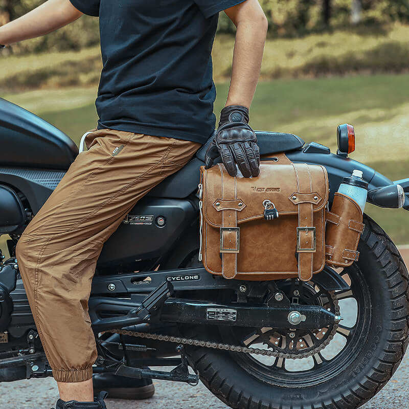 Vintage double-sided leather bicycle and motorcycle travel bag-B09