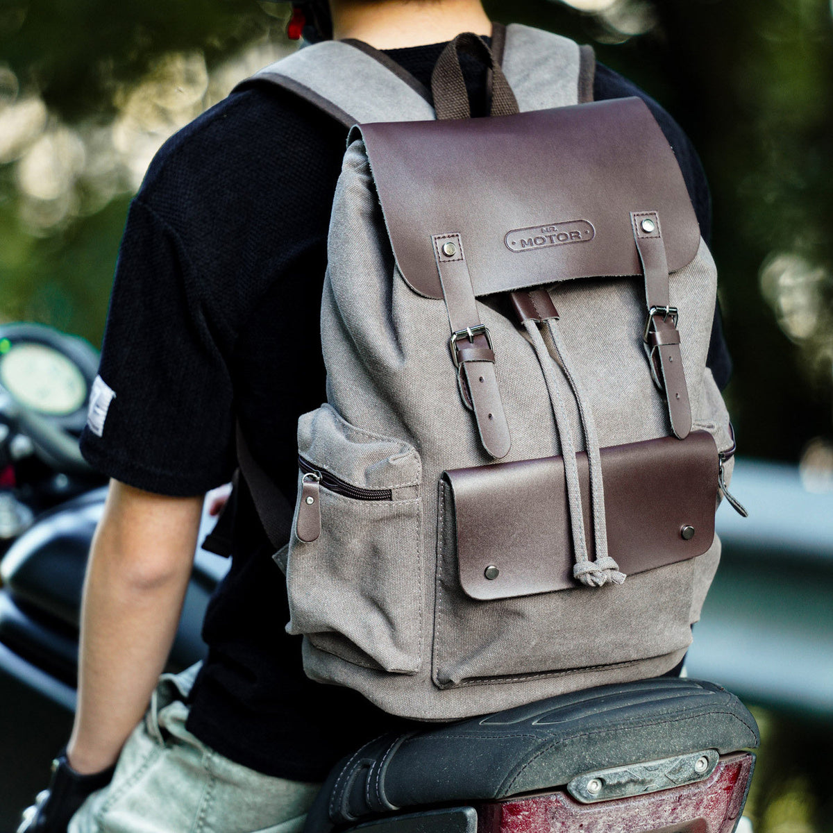 B7 Retro Canvas PU Motorcycle Backpack-B16