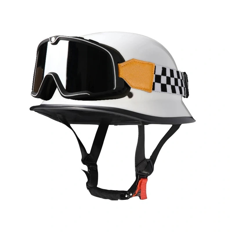 KTVMOTO Open Face Motorcycle Helmet with Goggles Classic Biker Helmet-I12