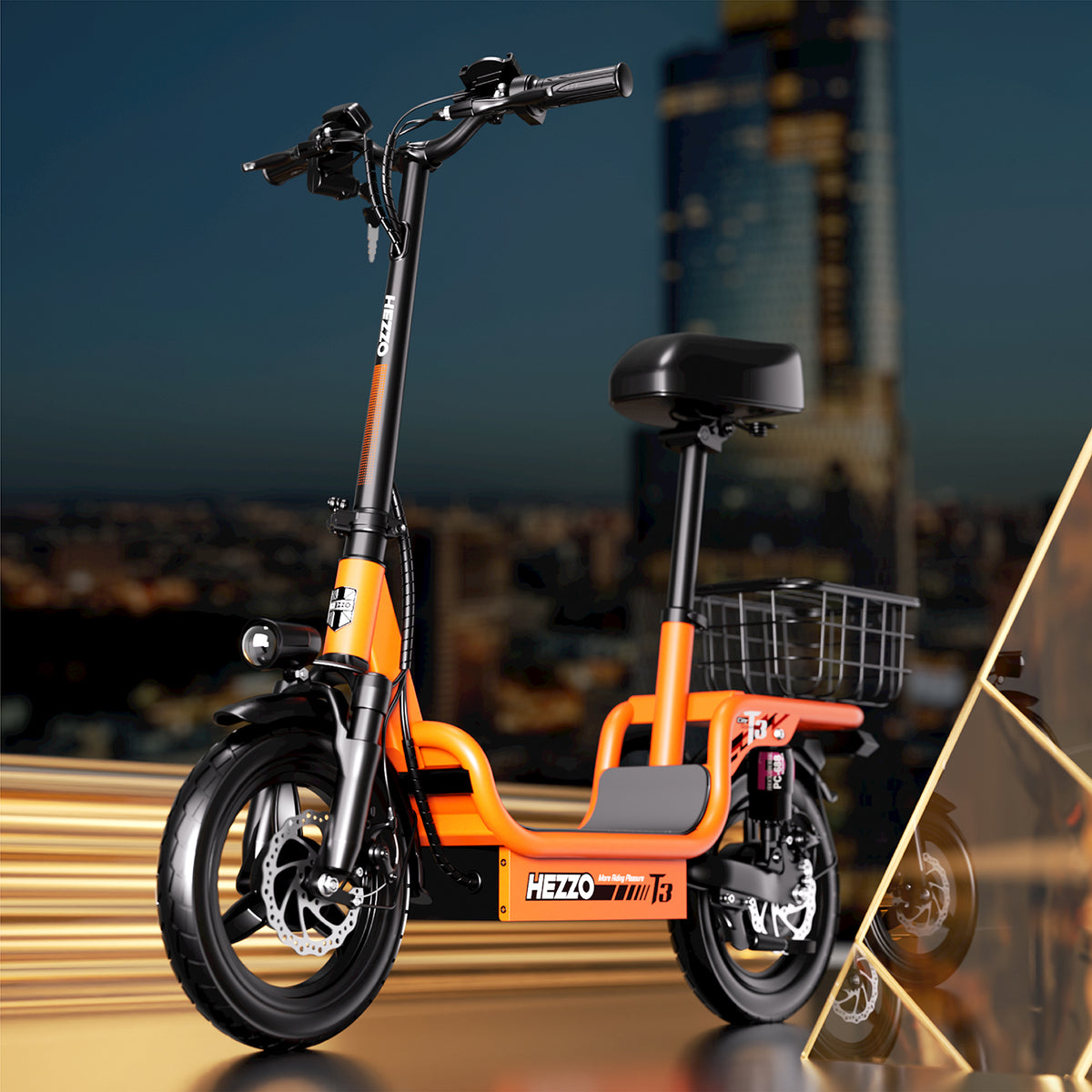 48V 15Ah Electric Scooter with Seat and Basket - T3