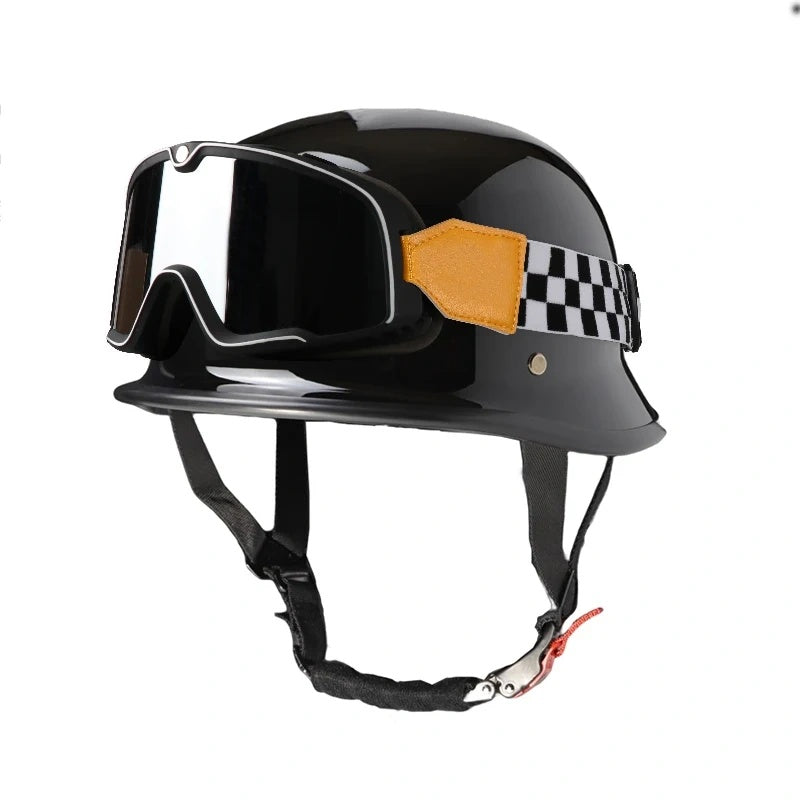 KTVMOTO Open Face Motorcycle Helmet with Goggles Classic Biker Helmet-I12