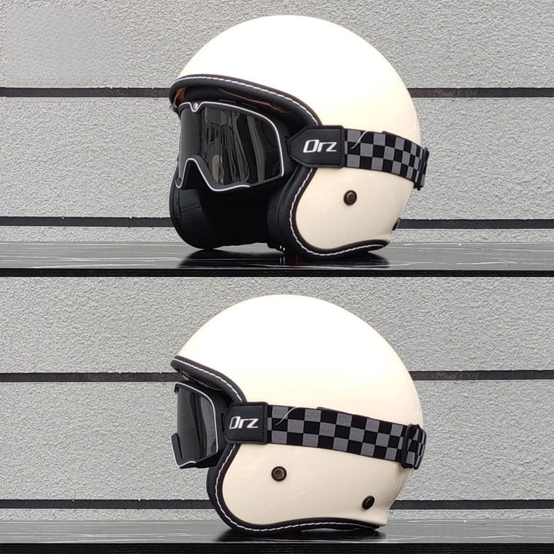 KTVMOTO Retro-style open-face motorcycle helmet with built-in visor-I22