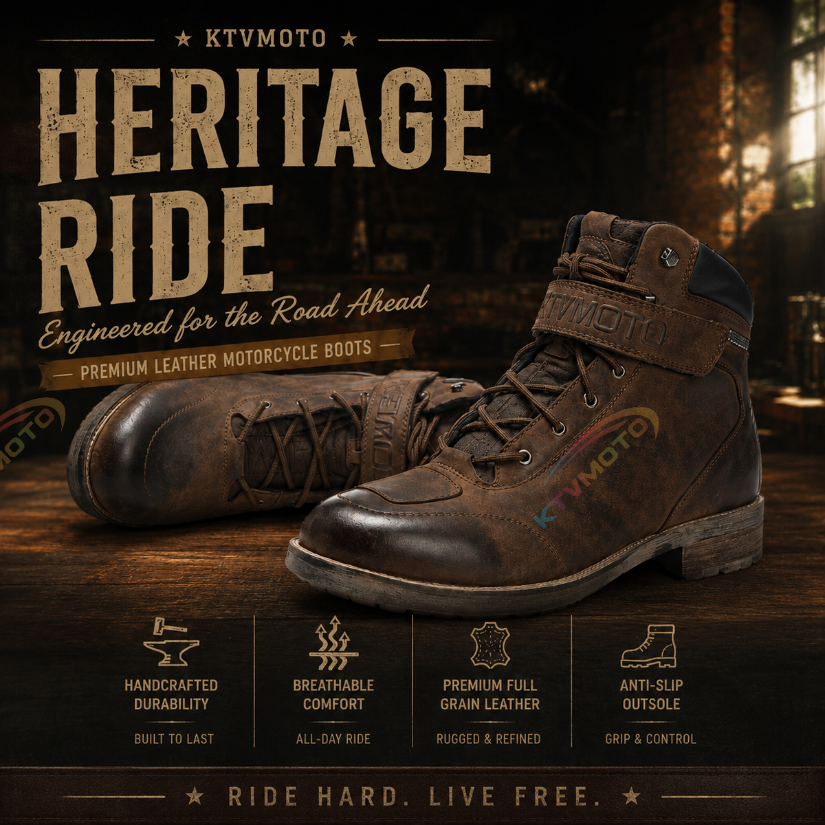 Retro motorcycle leather waterproof riding boots-K171
