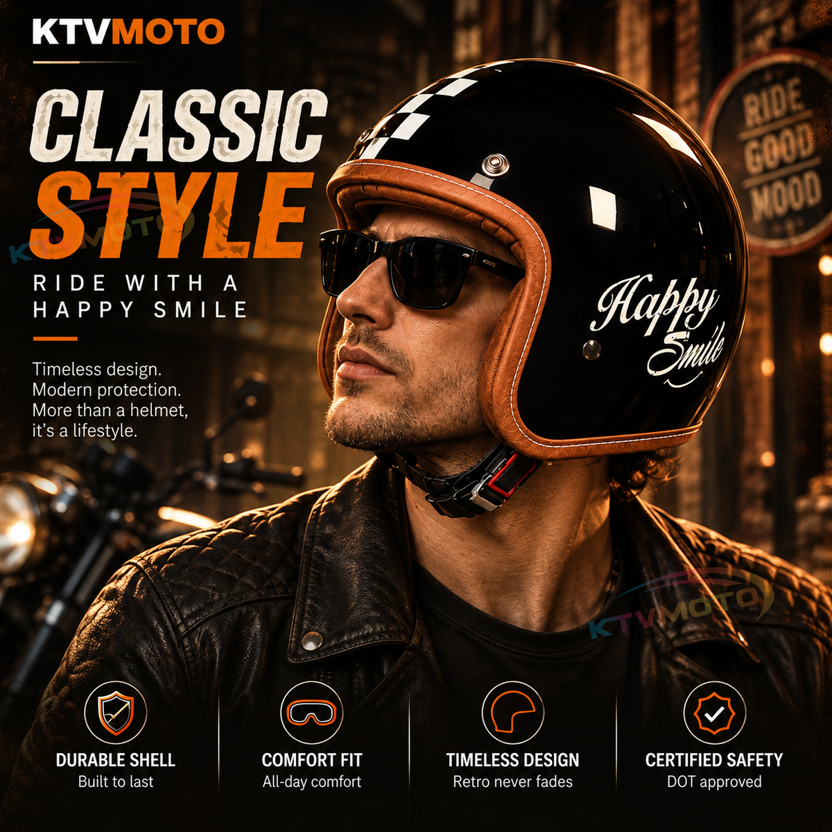KTVMOTO Retro rally motorcycle helmet-I24