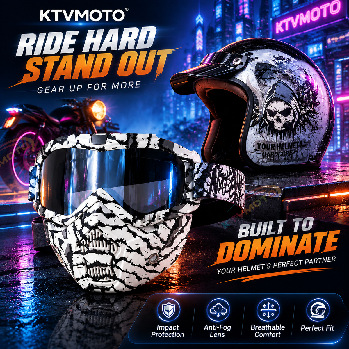 KTVMOTO Motorcycle Riding Goggles and Protective Face Mask-H02