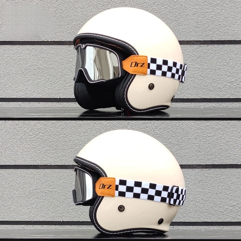 KTVMOTO Retro-style open-face motorcycle helmet with built-in visor-I22