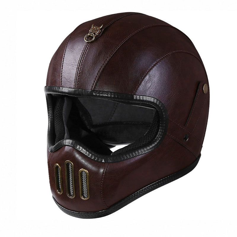 KTVMOTO Retro Full Face Motorcycle Helmet with Vintage Leather Style-I230