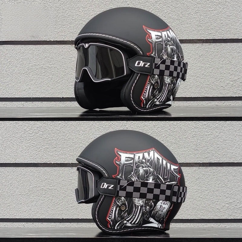 KTVMOTO Retro-style open-face motorcycle helmet with built-in visor-I22