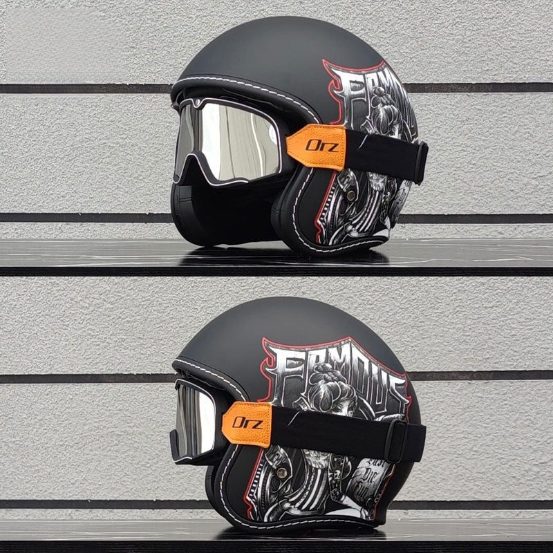 KTVMOTO Retro-style open-face motorcycle helmet with built-in visor-I22