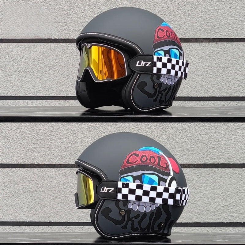 KTVMOTO Retro-style open-face motorcycle helmet with built-in visor-I22