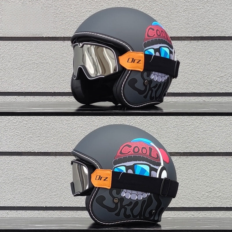 KTVMOTO Retro-style open-face motorcycle helmet with built-in visor-I22