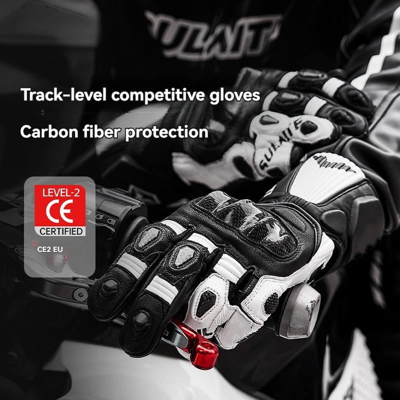 CE2 grade 3K carbon fiber genuine leather gloves - GT01