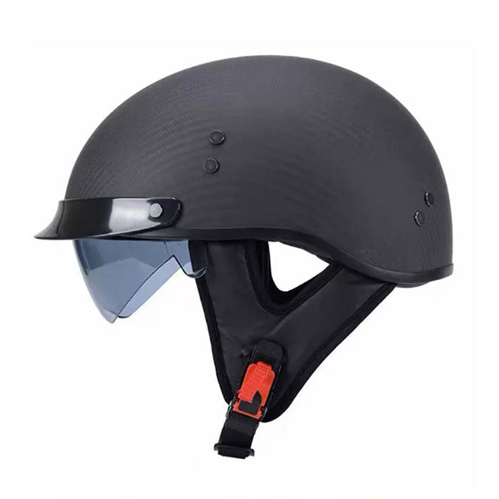 KTVMOTO Half-helmet with retro carbon fiber texture and retractable sun visor-I136