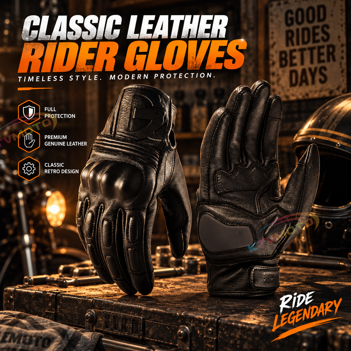 KTVMOTO Genuine leather retro motorcycle riding gloves-G89