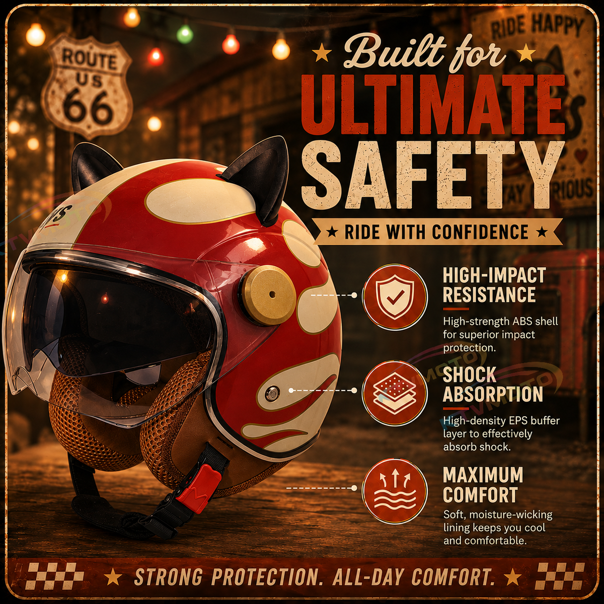 Cute cat ear motorcycle helmet-open design-I70