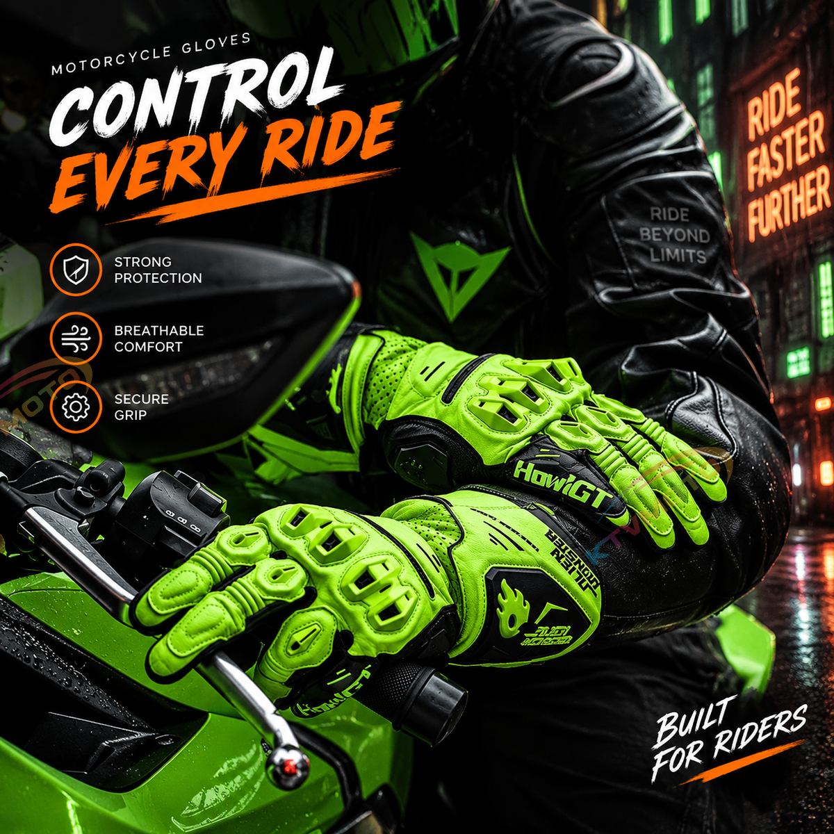 KTVMOTO CE2 Certified Carbon Fiber & Genuine Leather Track Cycling Gloves- G21