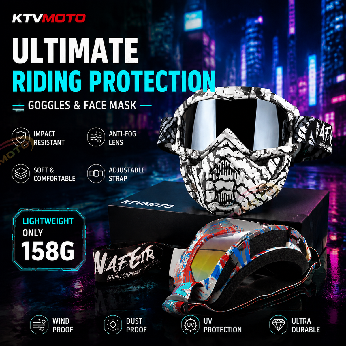 KTVMOTO Motorcycle Riding Goggles and Protective Face Mask-H02