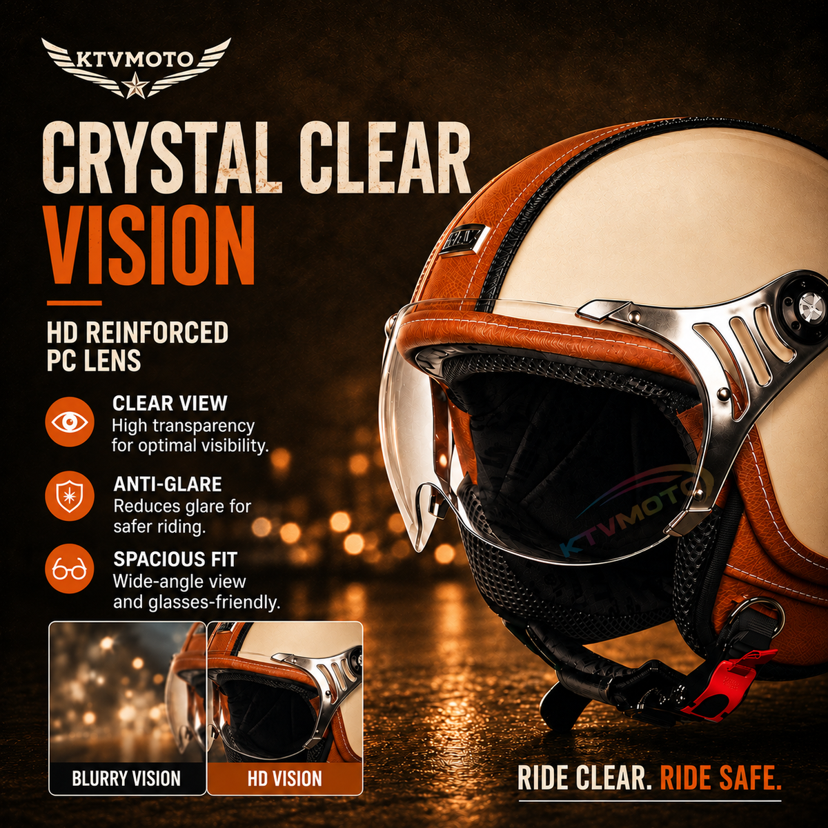 Retro leather open-face motorcycle helmet scooter gear – I53