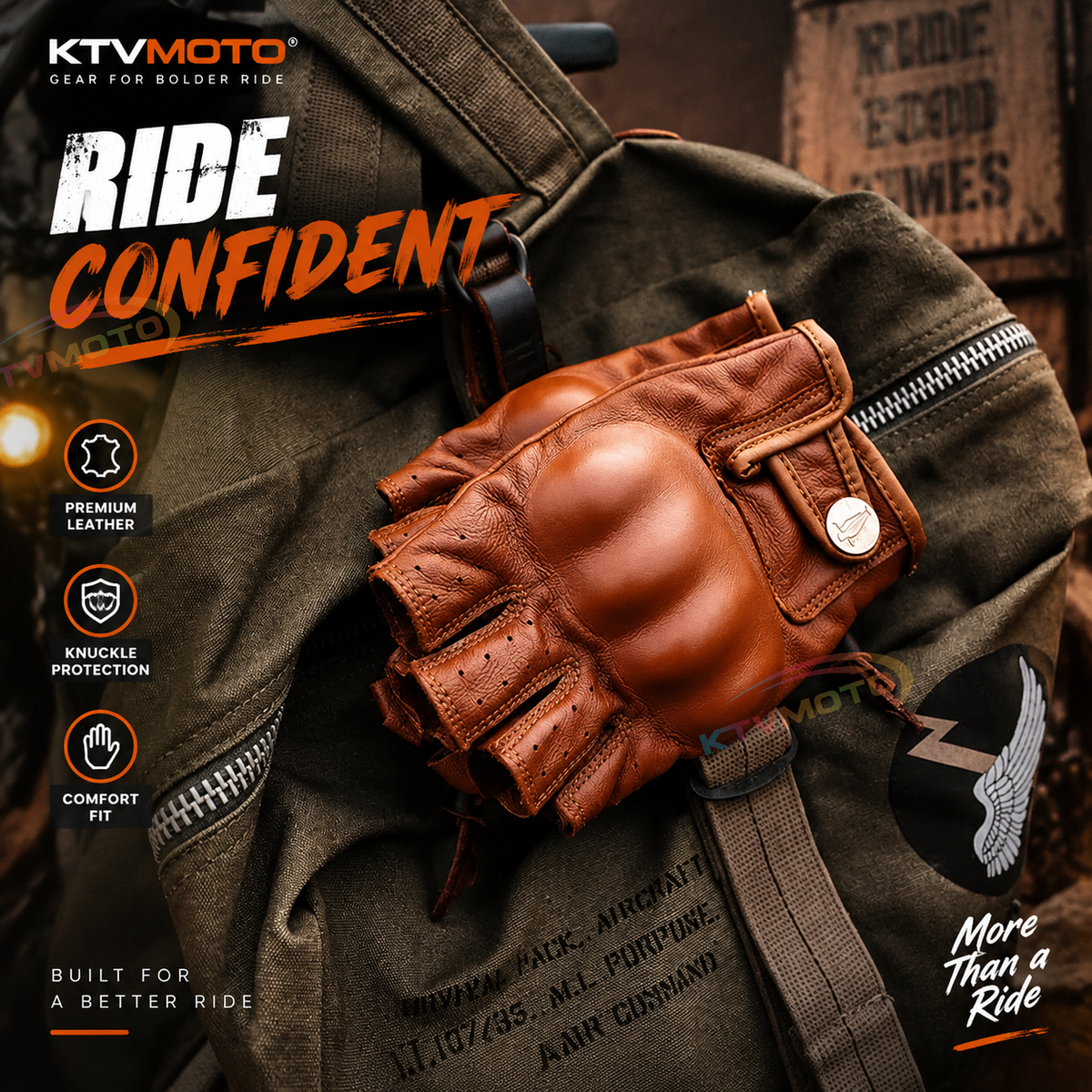 KTVMOTO Summer Retro Breathable Fingerless Cycling Gloves-G41