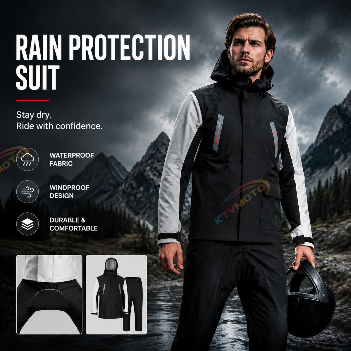 Two-piece motorcycle rain suit(Set)-C16