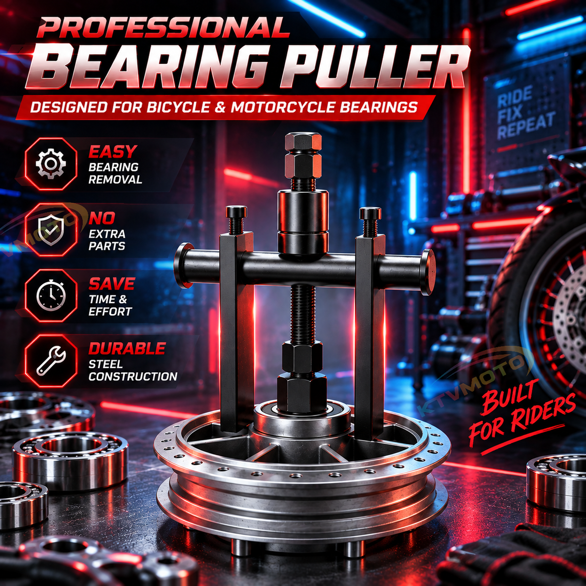 KTVMOTO 8–25mm Blind Hole Bearing Puller Set – Motorcycle & Automotive Bearings-MT01