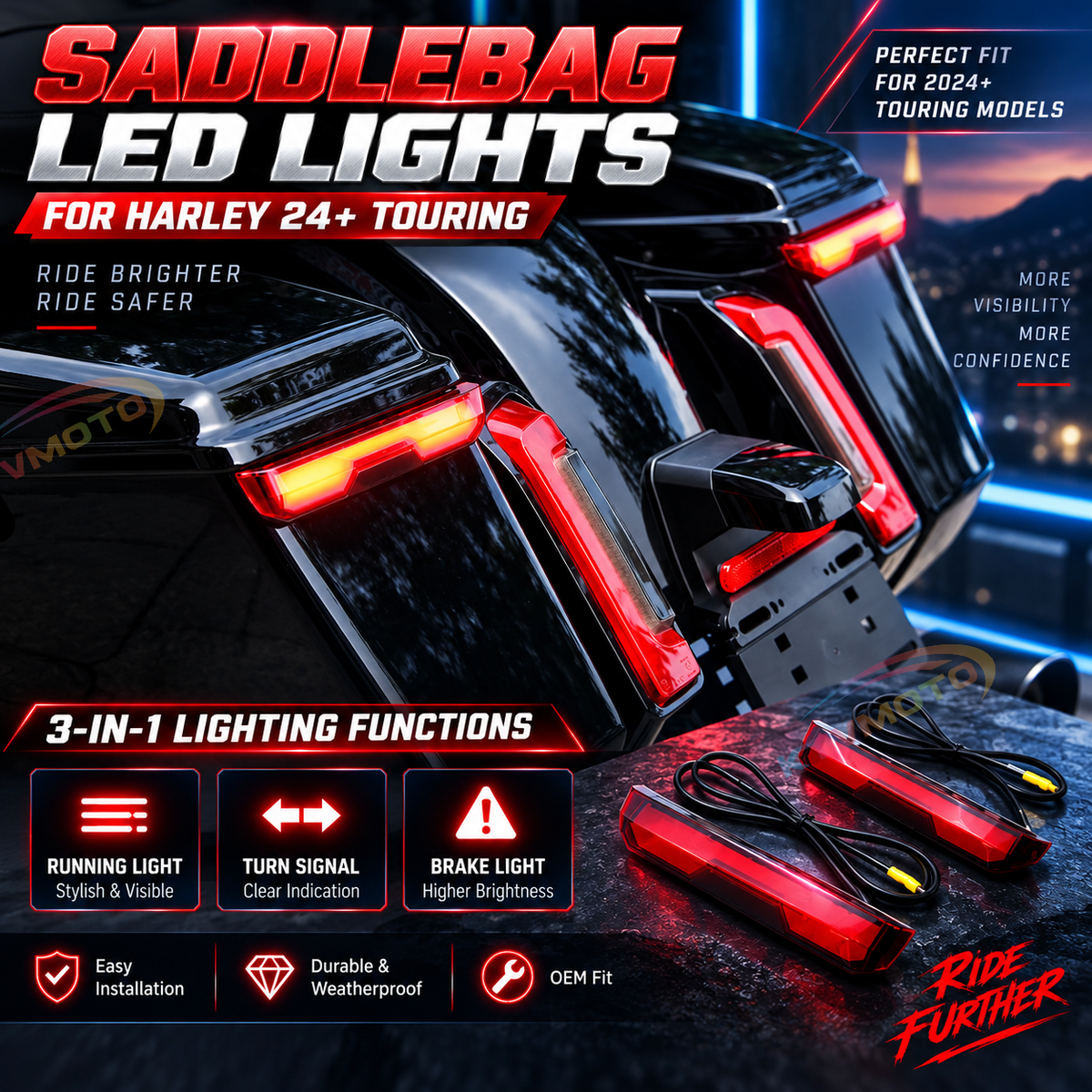 KTVMOTO Harley 121CVOST Saddlebag Sequential Light (Fits 2024+ Models) Brake Light-ML01