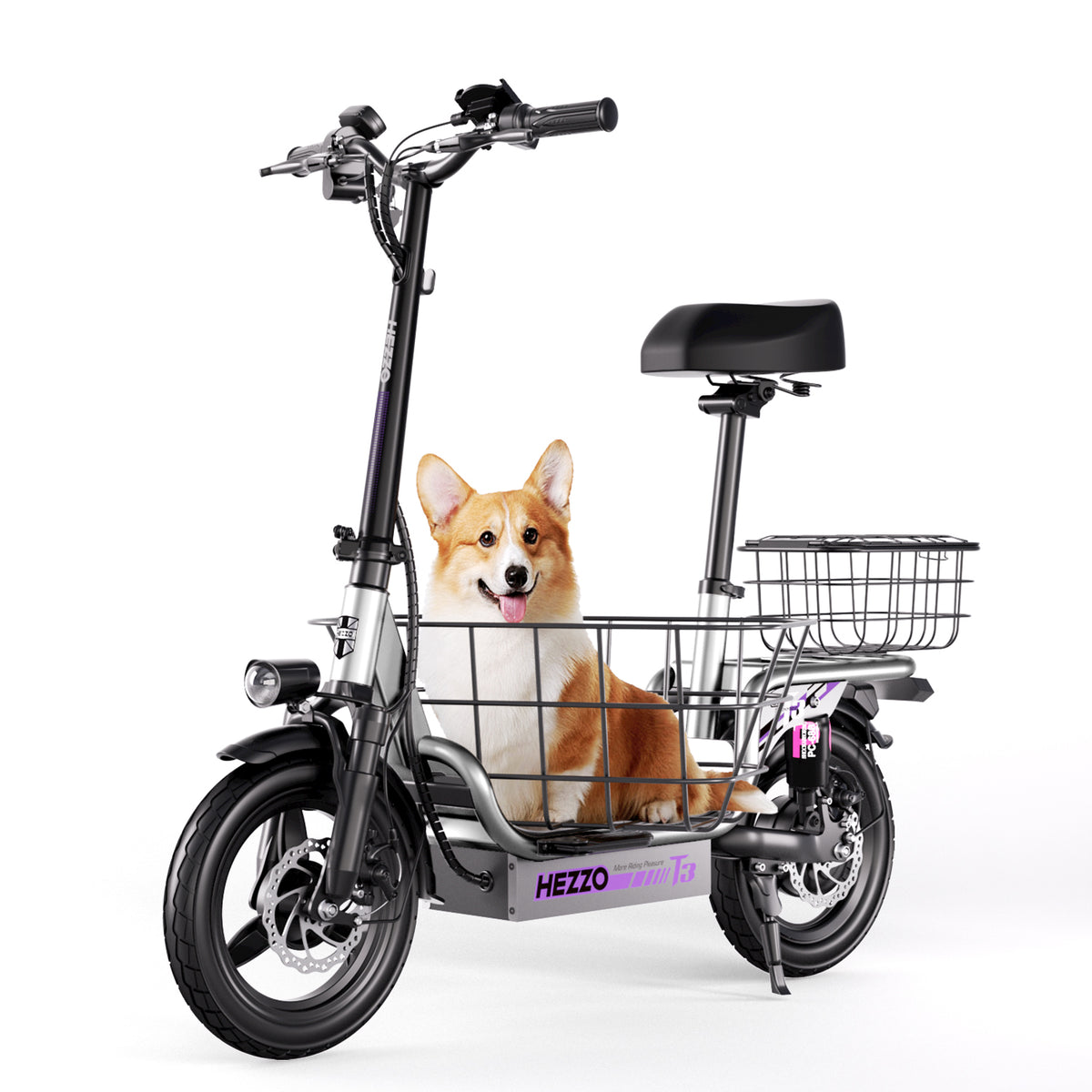 48V 15Ah Electric Scooter with Seat and Basket - T3