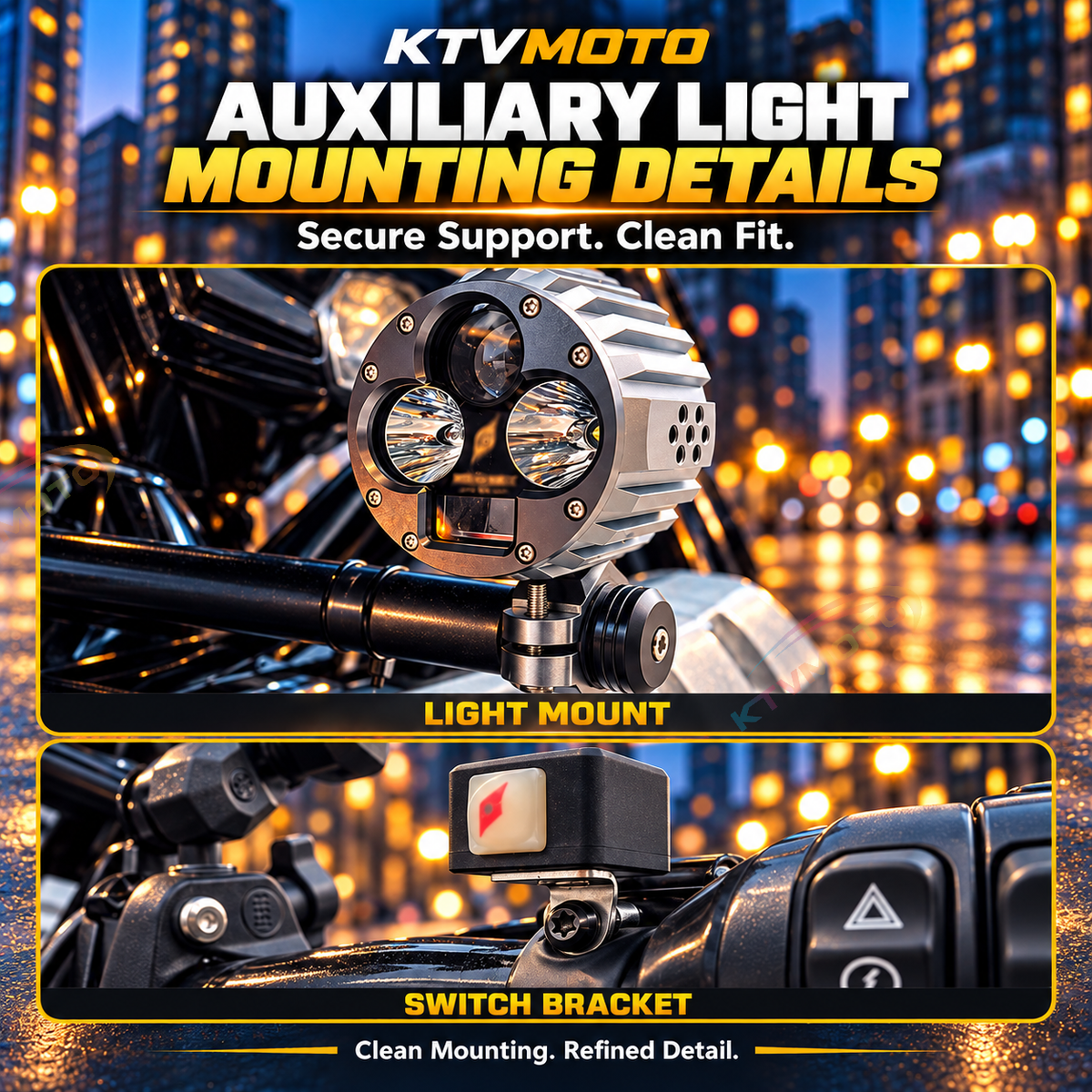 KTVMOTO Harley & Gold Wing GL1800 Auxiliary Light Mount Brackets-ML17