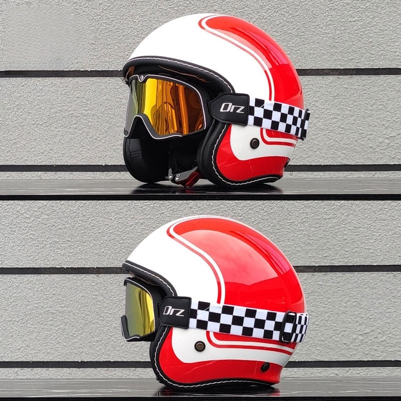 KTVMOTO Retro-style open-face motorcycle helmet with built-in visor-I22