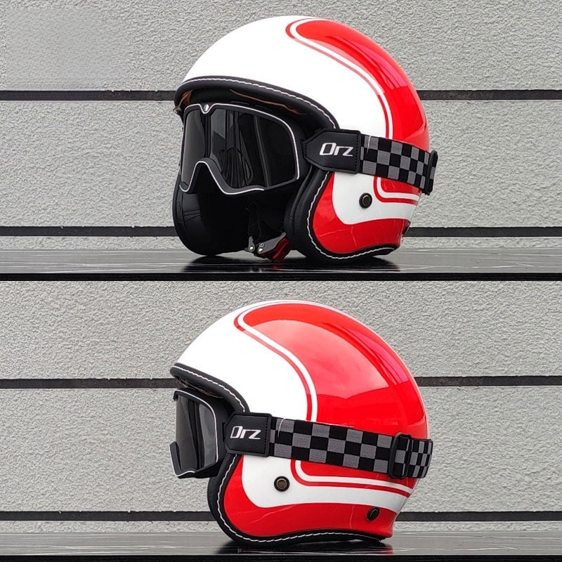 KTVMOTO Retro-style open-face motorcycle helmet with built-in visor-I22