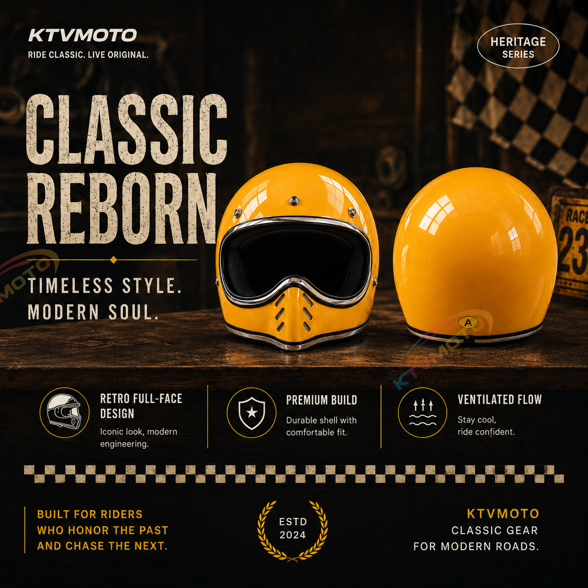 Open-style retro full-face motorcycle helmet-I137