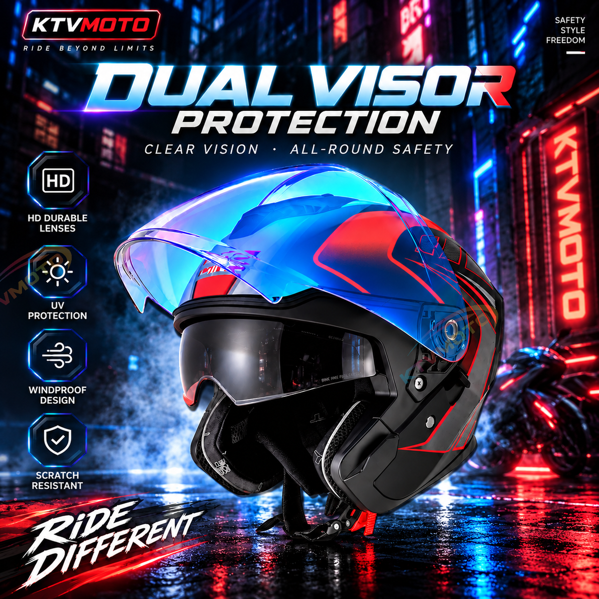 Dual-Visor Motorcycle Cruiser Helmet – Suitable for All Seasons-I294