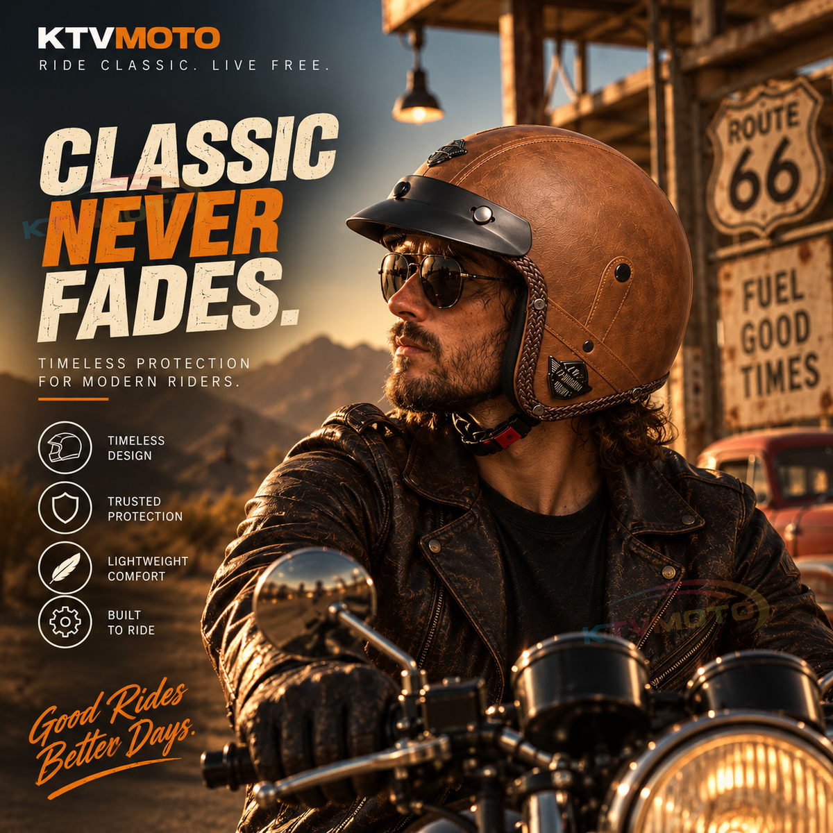 KTVMOTO Retro lightweight open-face motorcycle helmet-I26