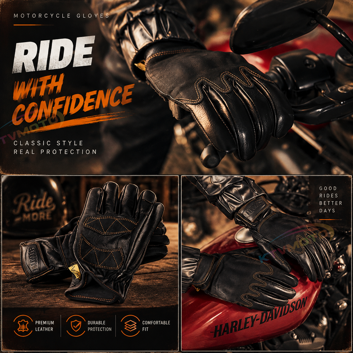 KTVMOTO Vintage sheepskin motorcycle gloves-G40