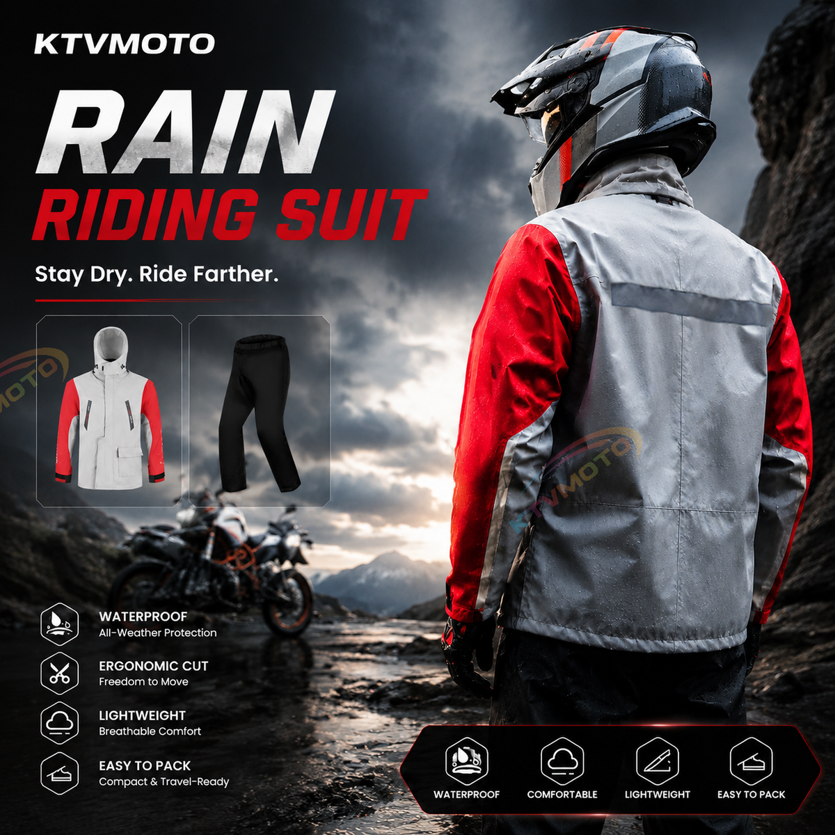 Two-piece motorcycle rain suit(Set)-C16