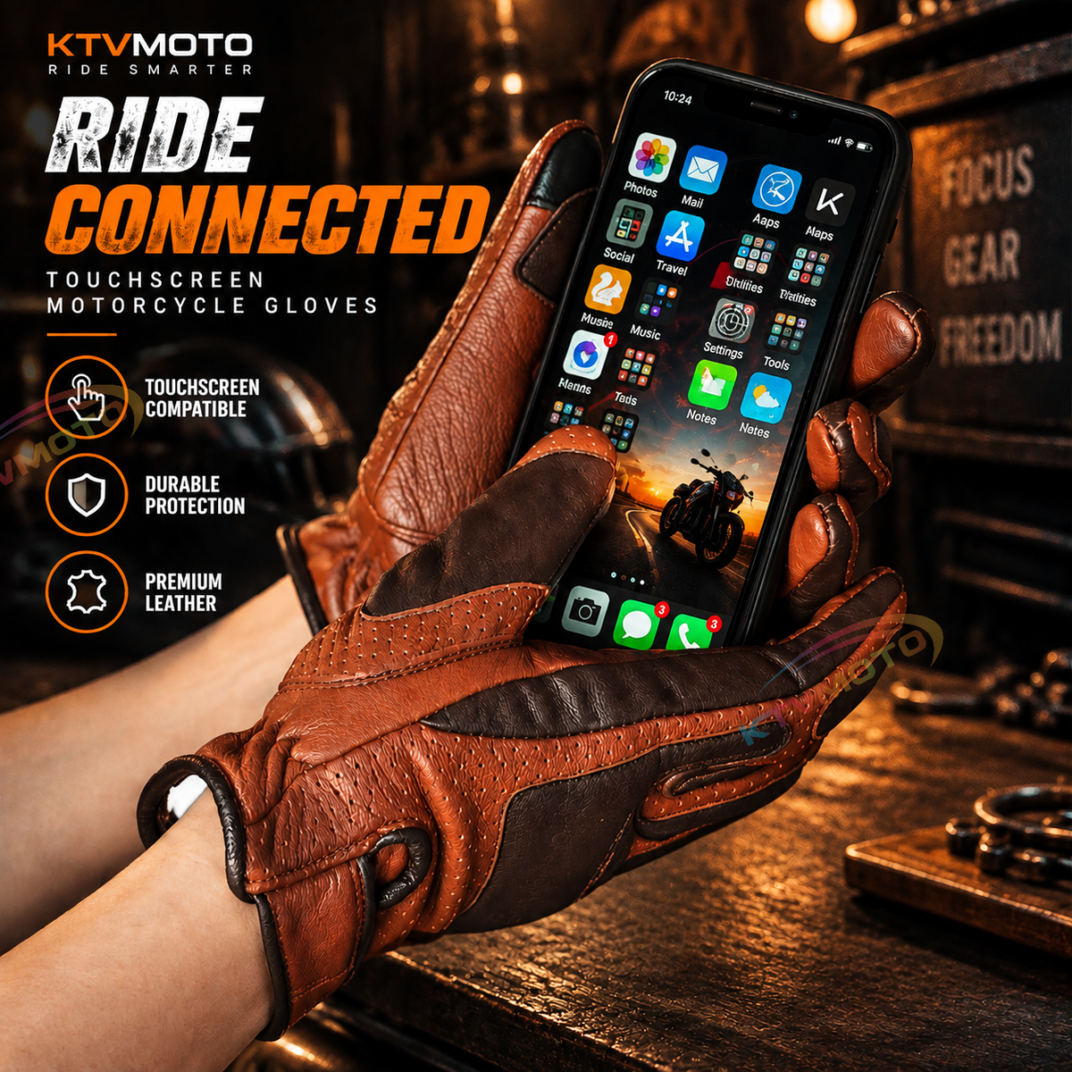 KTVMOTO Vintage genuine leather motorcycle gloves-G35