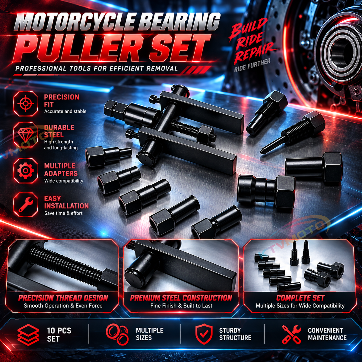 KTVMOTO 8–25mm Blind Hole Bearing Puller Set – Motorcycle & Automotive Bearings-MT01