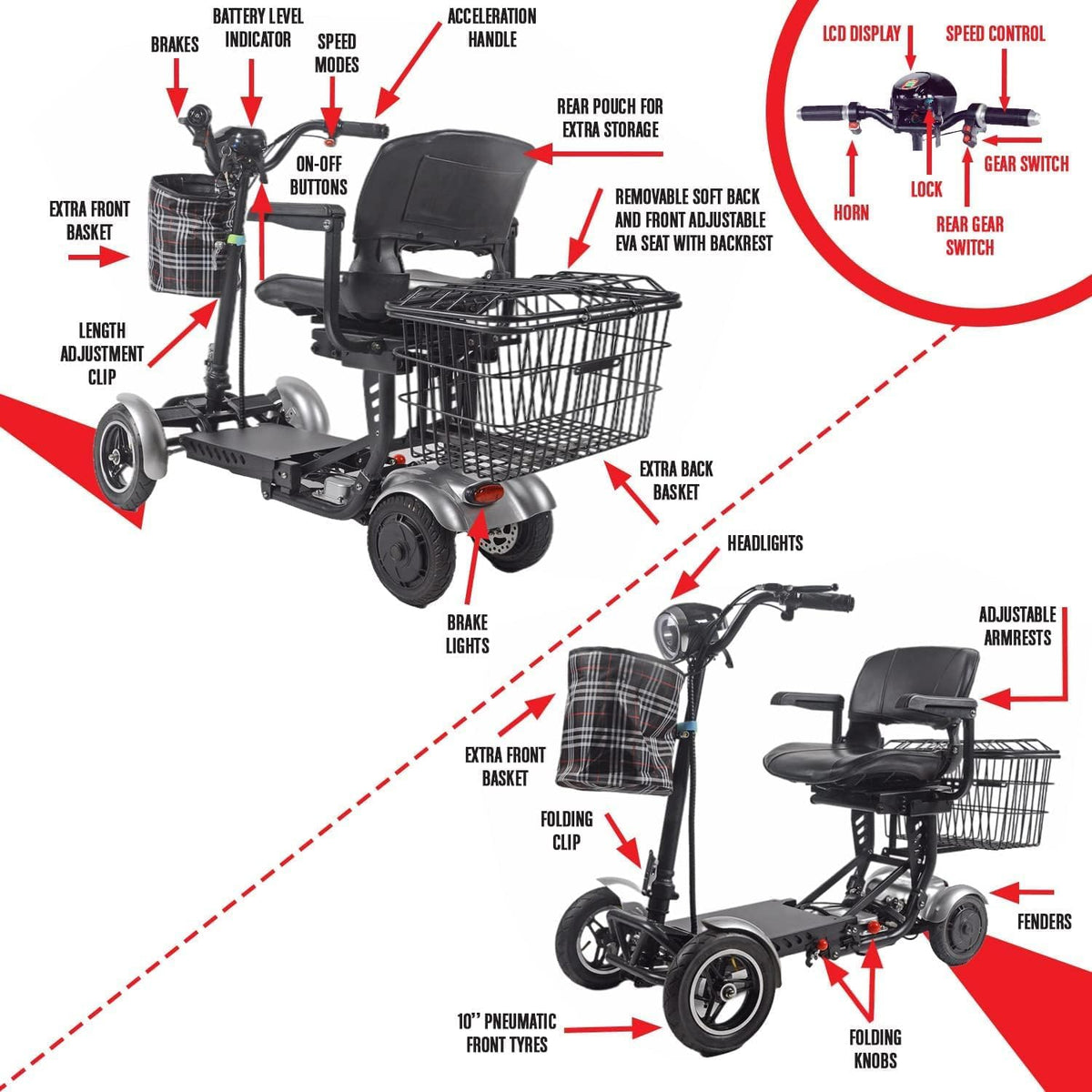 500W Foldable Four-Wheel Electric Scooter - T2