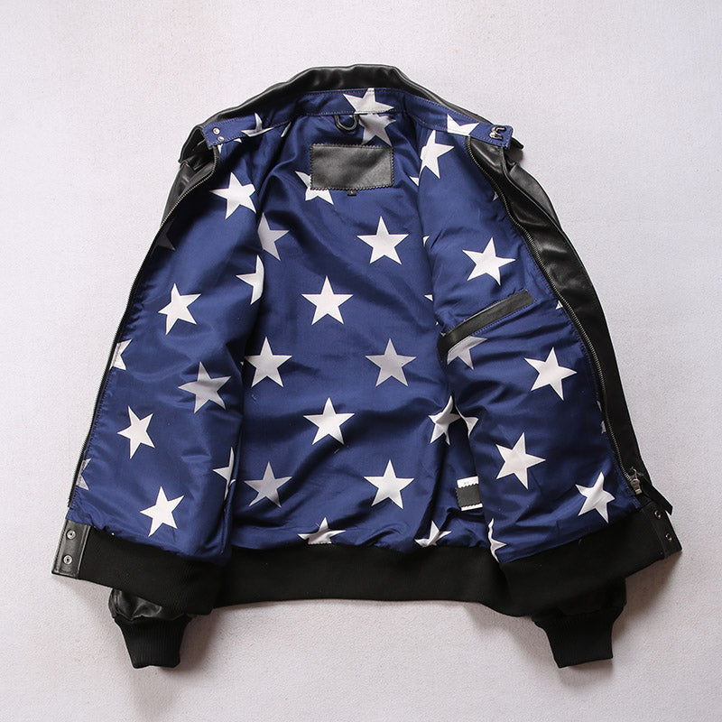 Pilot's leather jacket with embroidery-A12