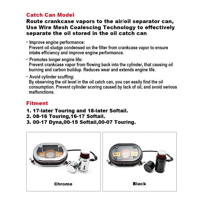 New HD Touring Softail PB Style Motorcycle Air Intakes See-Through Air Cleaner Catch Can Model Oil Filter Air-Oil Separator