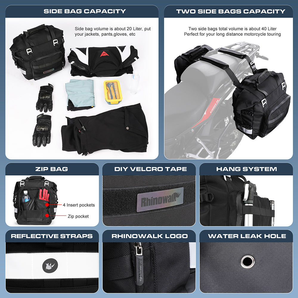 20L Motorcycle Saddle Bag Side Universal Waterproof Removable Inner Bag-B04