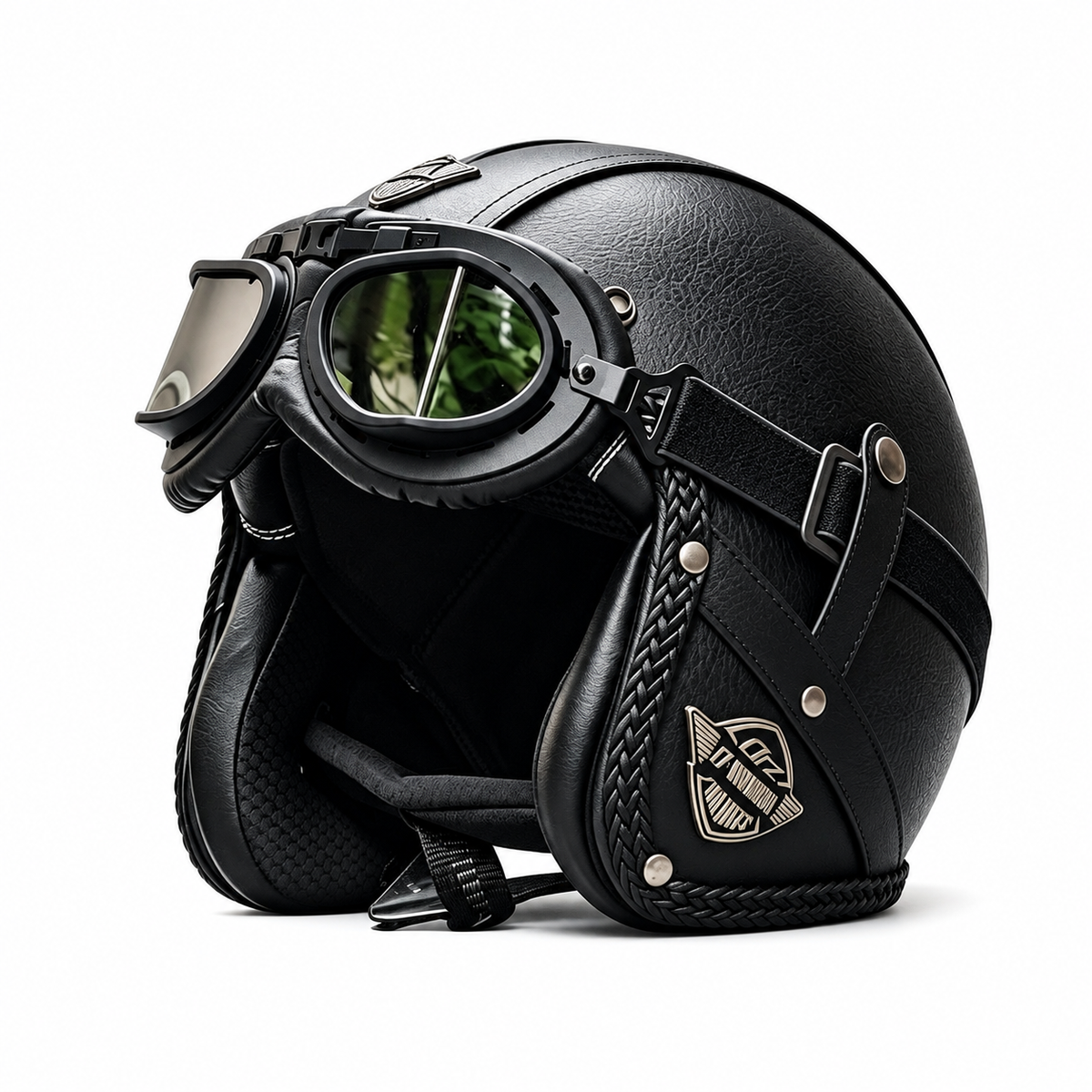 KTVMOTO Matte Leather Retro Motorcycle Half Helmet-I19