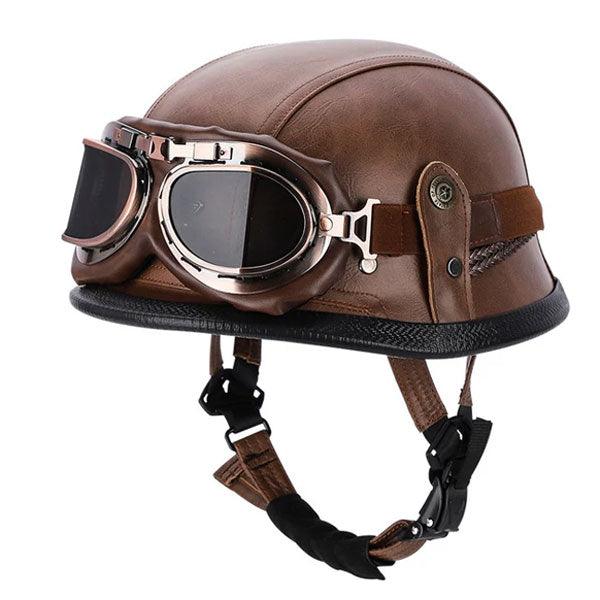 Retro leather cruiser motorcycle half helmet-I15