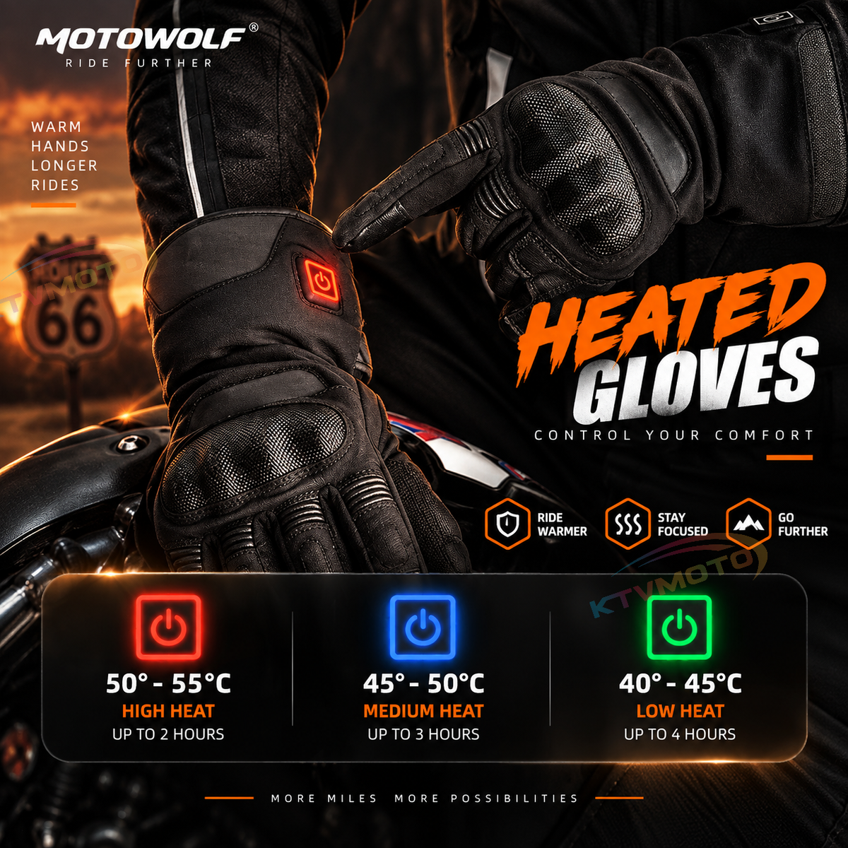KTVMOTO Heated Genuine Leather Motorcycle Gloves with Hard Protective Cover - G26