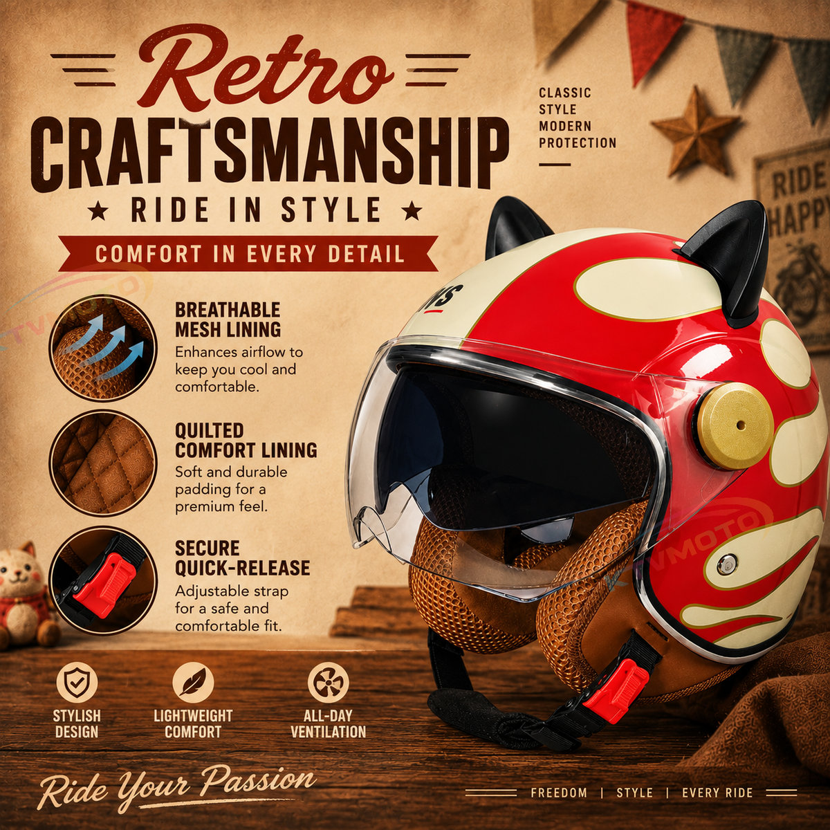 Cute cat ear motorcycle helmet-open design-I70