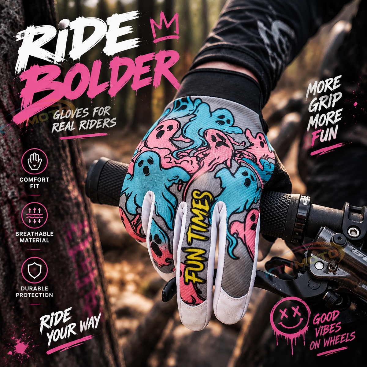 KTVMOTO Ghost Graffiti Motorcycle Gloves Full Finger Touchscreen Outdoor - G100