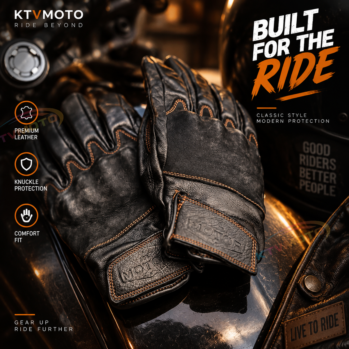 KTVMOTO Vintage sheepskin motorcycle gloves-G40