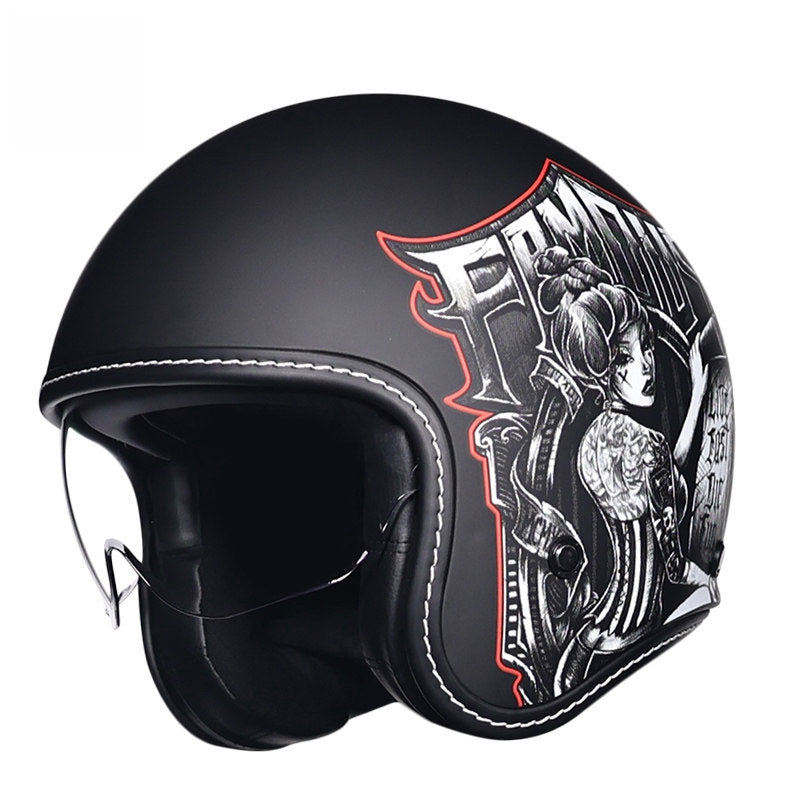 KTVMOTO Retro-style open-face motorcycle helmet with built-in visor-I22