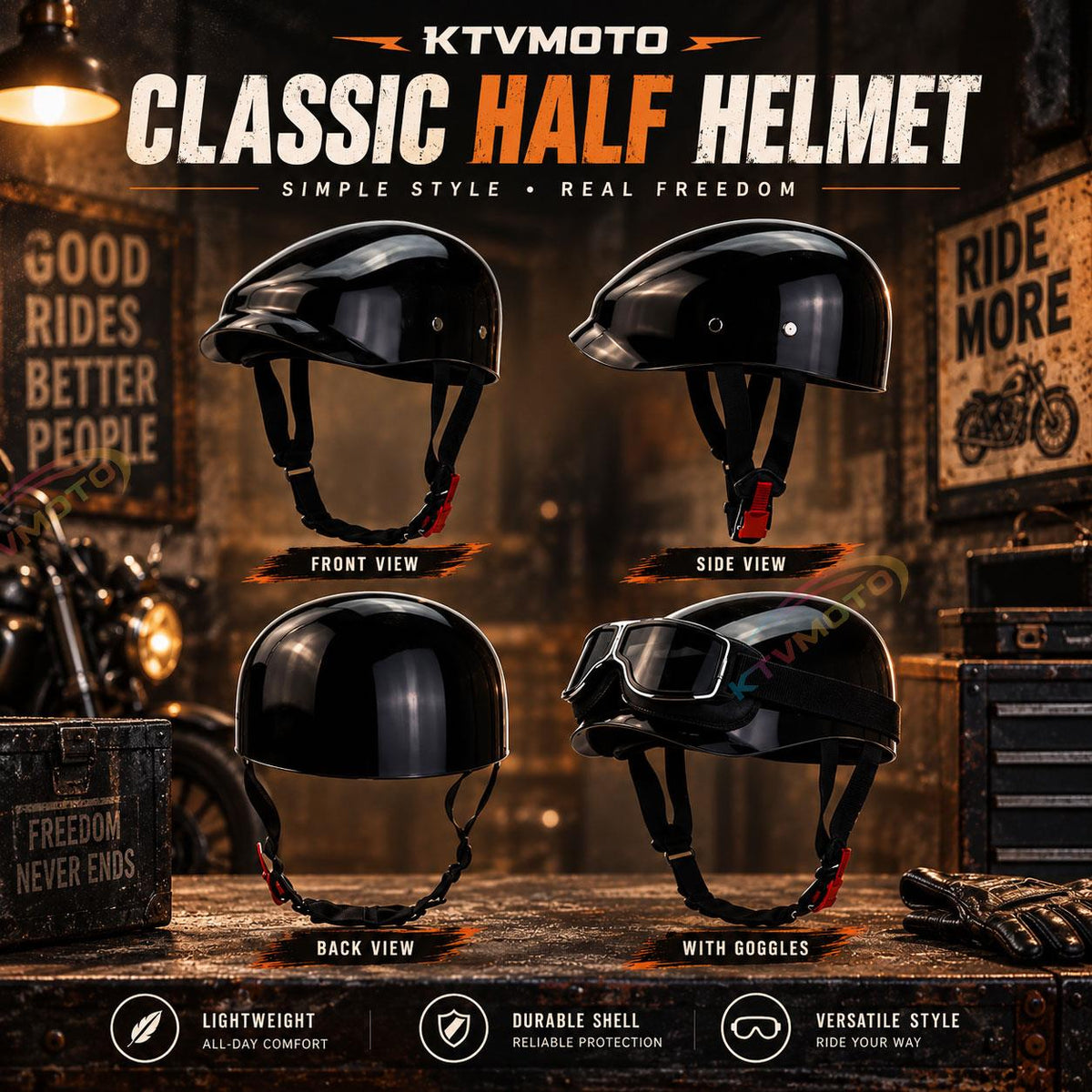 Retro-style carbon fiber beret-style motorcycle helmet-I285