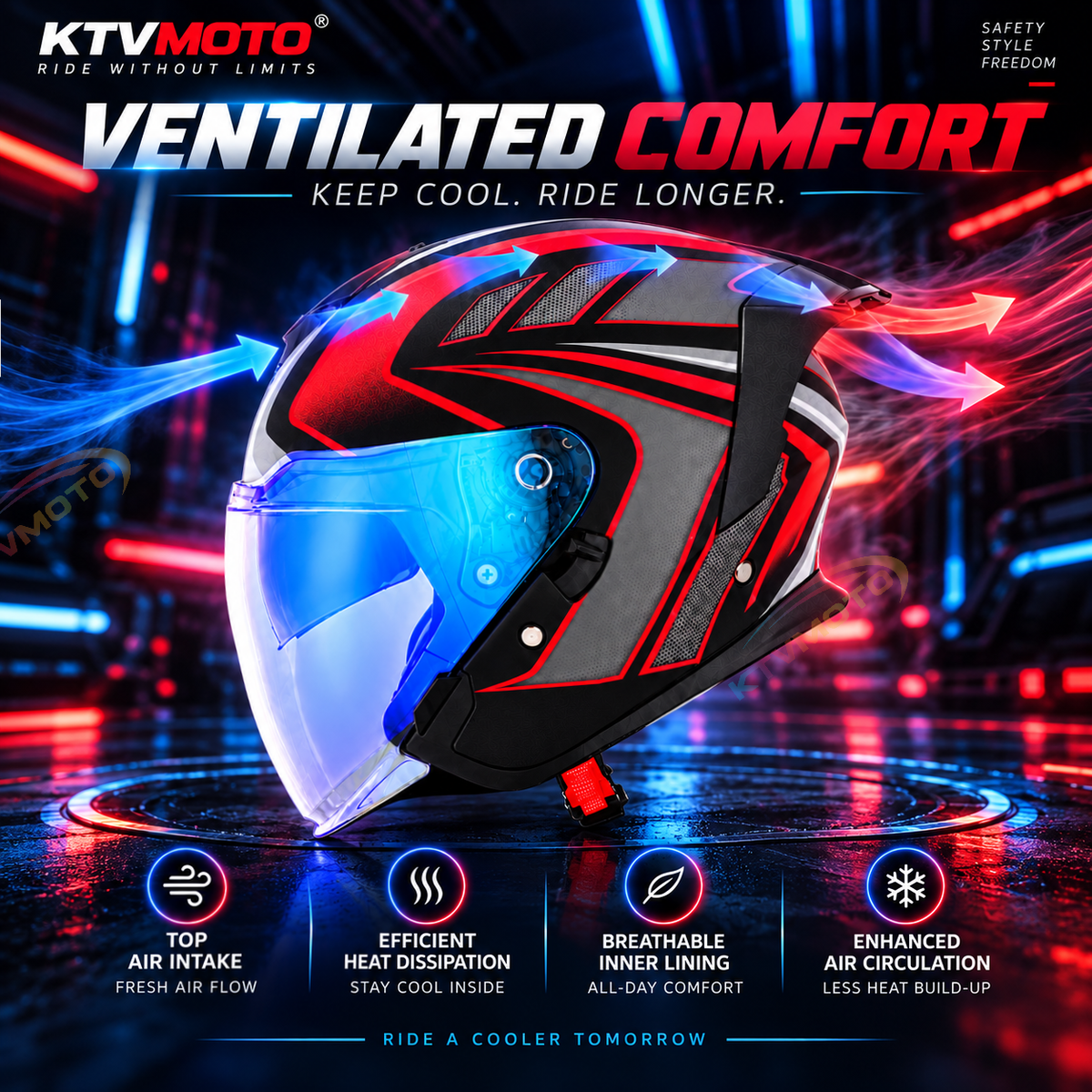 Dual-Visor Motorcycle Cruiser Helmet – Suitable for All Seasons-I294